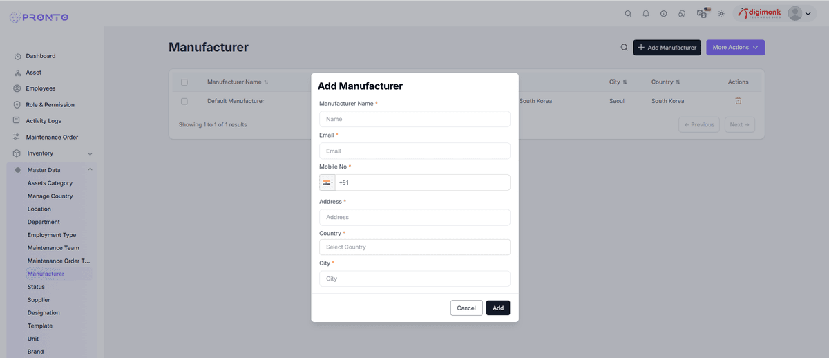 Add Manufacturer