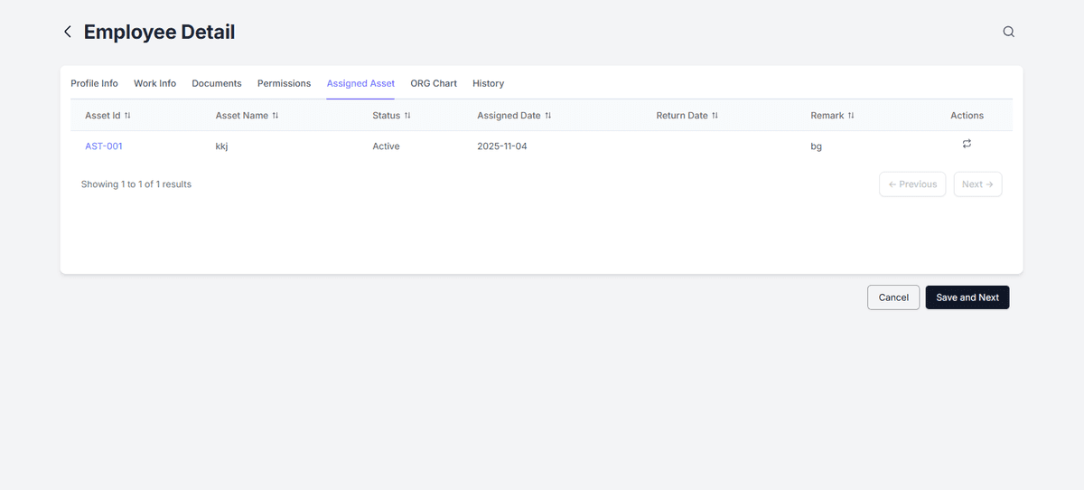 Assigned Assets Tab