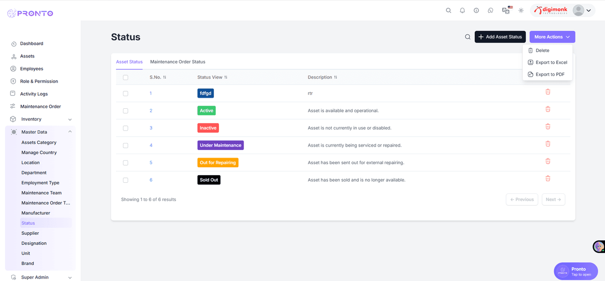 More Actions Status