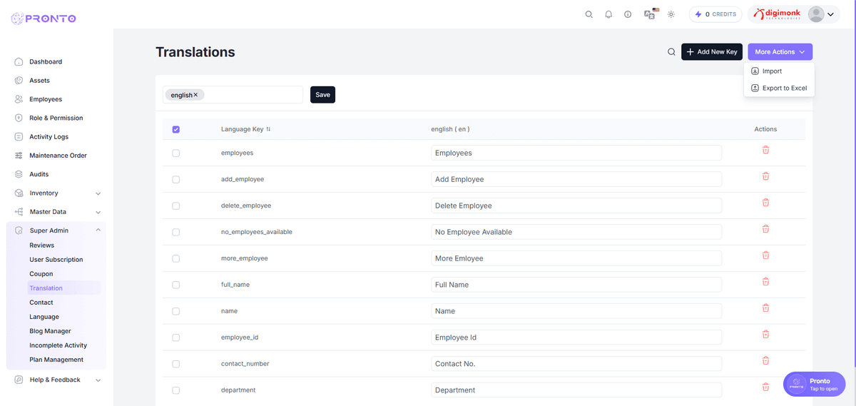 More Actions Menu