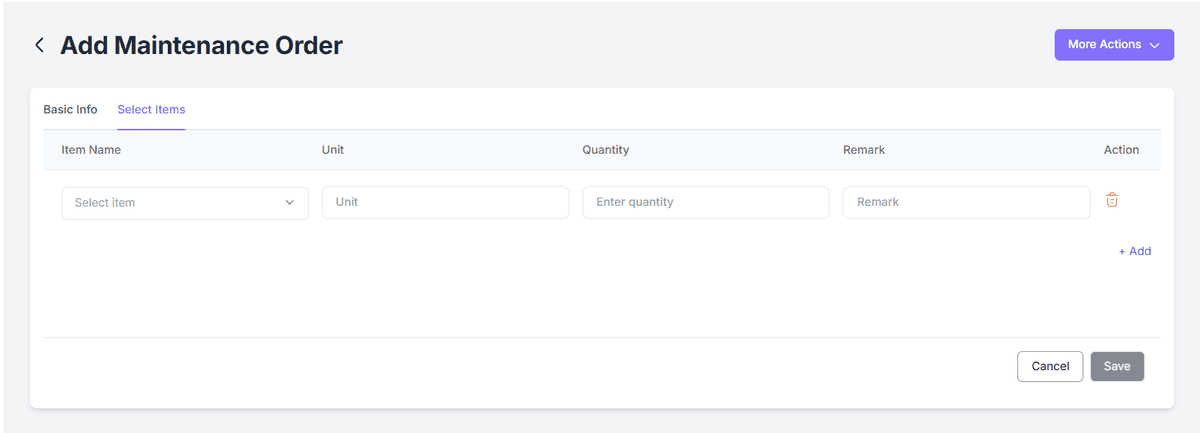 Select Items Tab