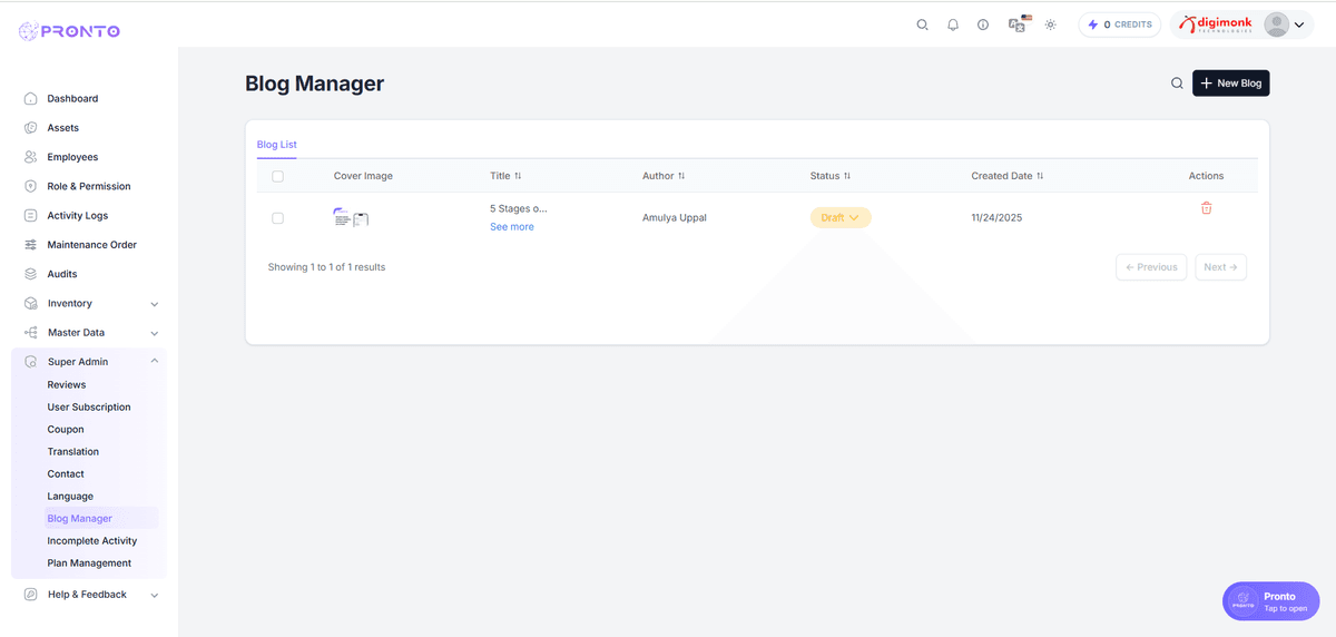 Blog Manager Page