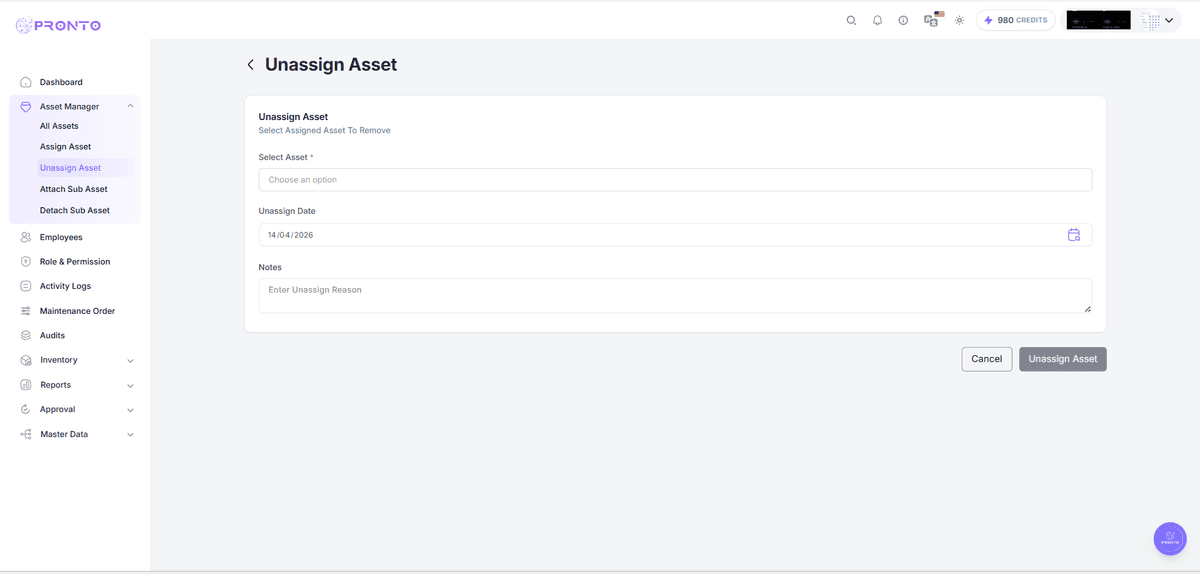 Unassign Asset Form